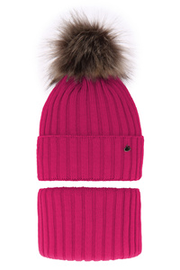 Winterset Mädchen: Mütze und Schlauchschal mit Bommel Rosa Wilma