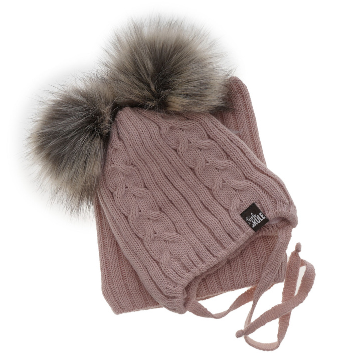 Winterset Mädchen: Mütze und Schlauchschal mit zwei Bommeln Beige Marlen
