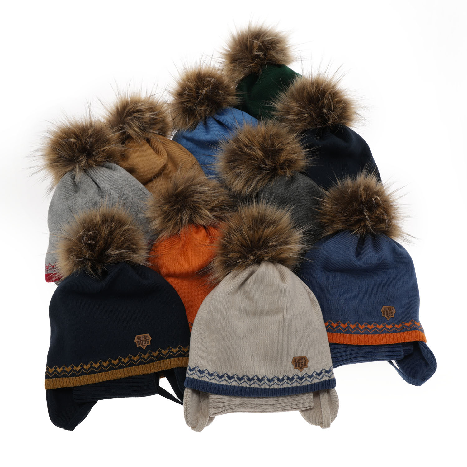 Winterset für Jungen: Mütze und Schlauchschal mit Bommel in Grau Elpis