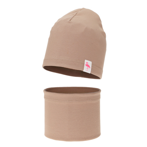Herbst und Frühlingsset Mädchen baumwolle: Mütze und Schlauchschal, Beige, Rumilla