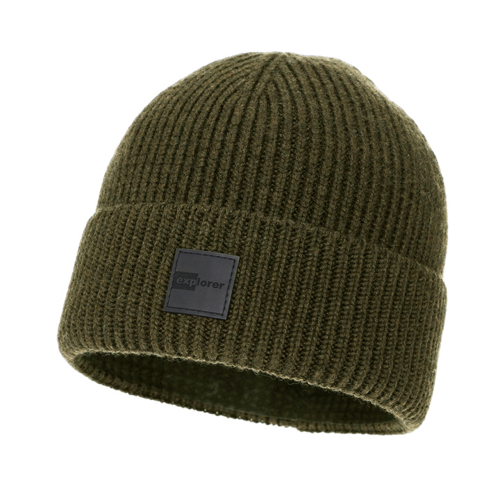 Wintermütze Herren, khaki, 100% Merinowolle, Iron