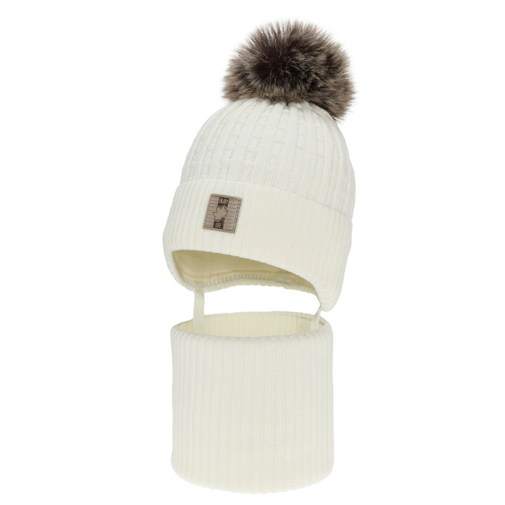 Winterset für Jungen: Mütze und Schlauchschal, mit Bommel, Cremefarben, Fiamanto