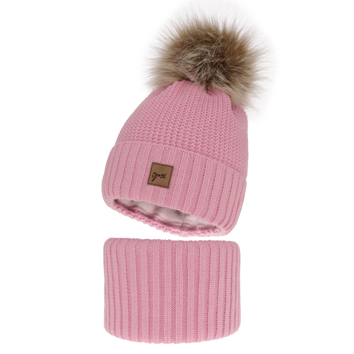 Winterset Mädchen: Mütze und Schlauchschal mit Bommel Rosa Juliette