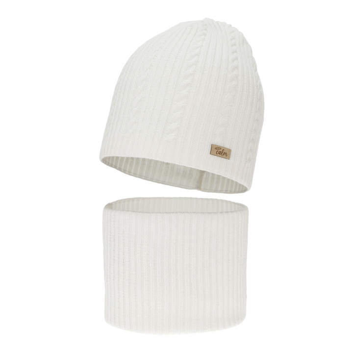 Herbst und Frühlingsset Mädchen: Mütze und Schlauchschal, cremeweiß, mit Baumwolle, Ordesa