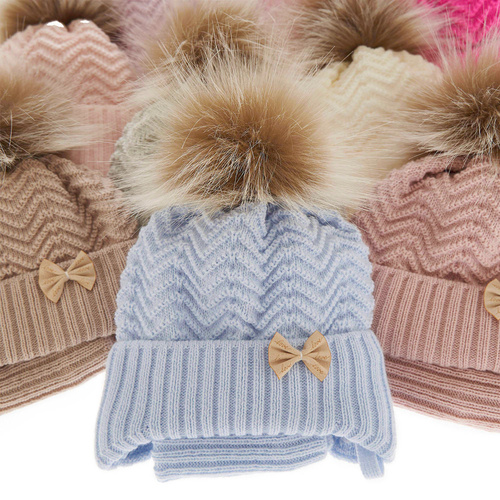 Winterset Mädchen: Mütze und Schlauchschal mit Bommel Weiß Chloe