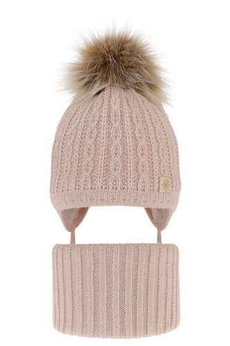 Winterset für Mädchen: Mütze und Schlauchschal mit Bommel in Rosa Passa