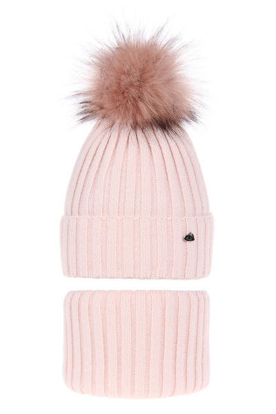 Winterset Mädchen: Mütze und Schlauchschal mit Bommel Rosa Wilma