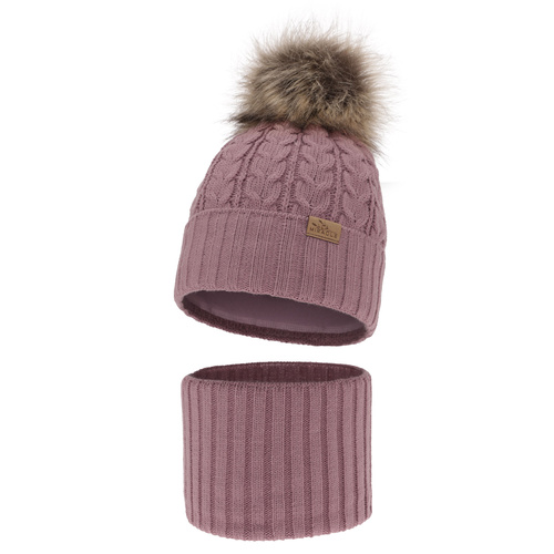 Winterset Mädchen: Mütze und Schlauchschal mit Bommel Rosa Tanzania