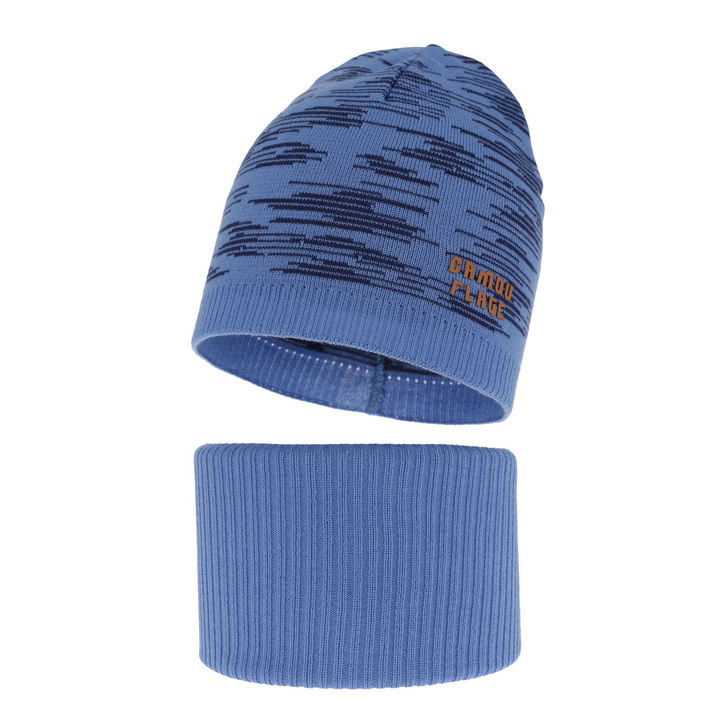 Herbst und Frühlingsset Jungen: Mütze und Schlauchschal, mit Baumwolle, Blau Carter