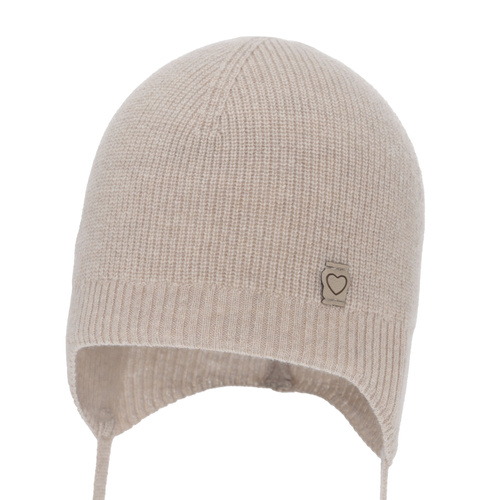 Herbst und Frühlingsmütze für Mädchen, beige, mit Merinowolle und Kaschmir, wiązana, Orida