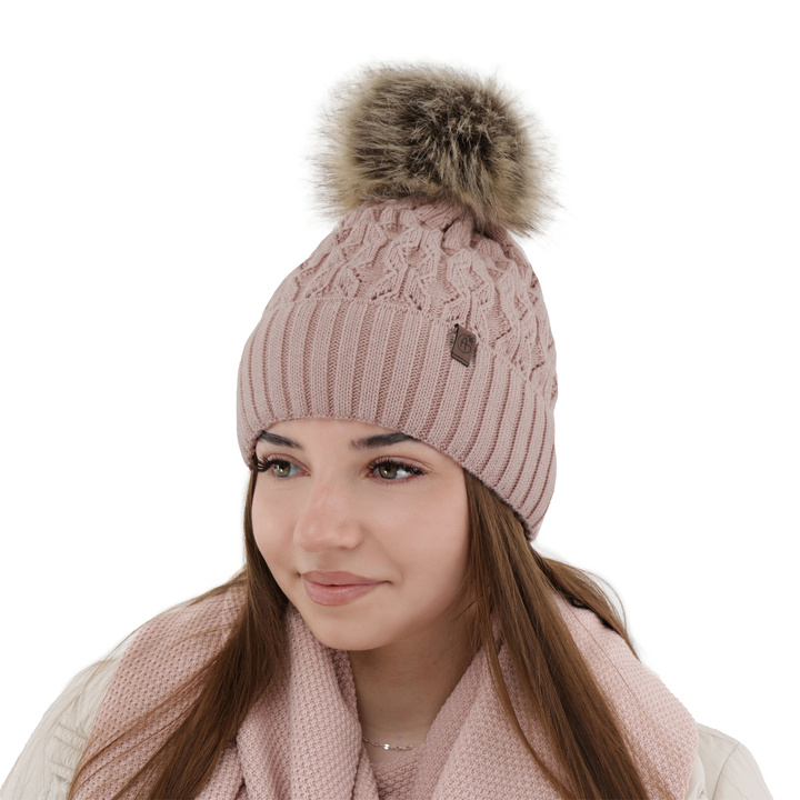 Wintermütze Damen mit Bommel Rosa Katty