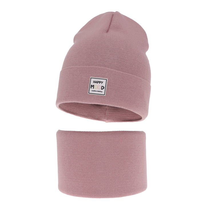 Herbst und Frühlingsset Mädchen: Mütze und Schlauchschal, mit Baumwolle, Rosa Mersila