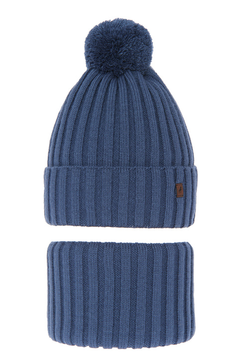 Winterset Jungen: Mütze und Schlauchschal mit Bommel Blau Wiliam
