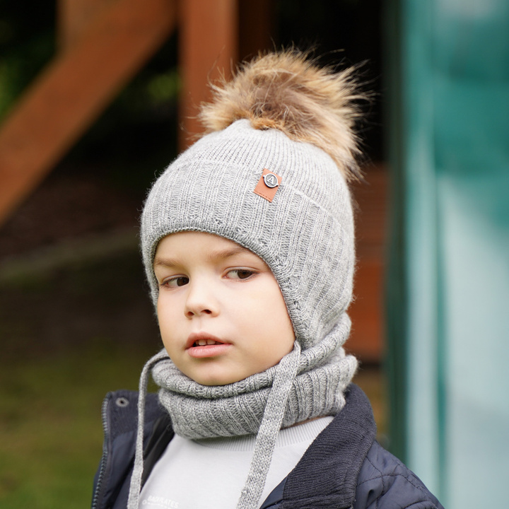 Winterset Jungen: Mütze und Schlauchschal mit Bommel khaki Dominik