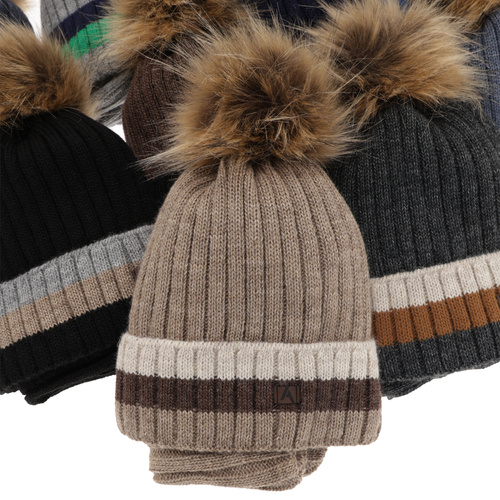 Winterset für Jungen: Mütze und Schlauchsch mit Bommel in Schwarz Beno