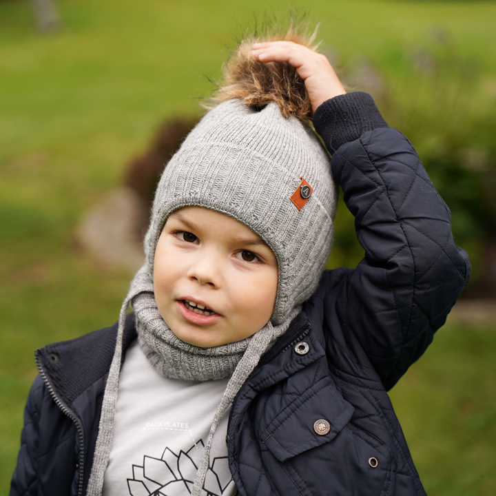 Winterset Jungen: Mütze und Schlauchschal mit Bommel khaki Dominik