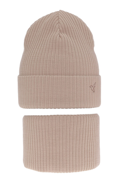 Winterset für Mädchen: Mütze und Schlauchschal in Beige Rosetta