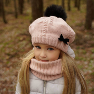 Winterset Mädchen: Mütze und Schlauchschal mit Bommel Rosa Amora