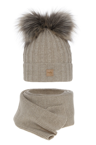 Winterset Mädchen: Mütze und Schal mit zwei Bommeln Beige Zenda