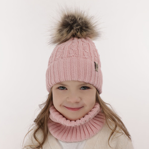 Winterset Mädchen: Mütze und Schlauchschal mit Bommel Rosa Pretoria