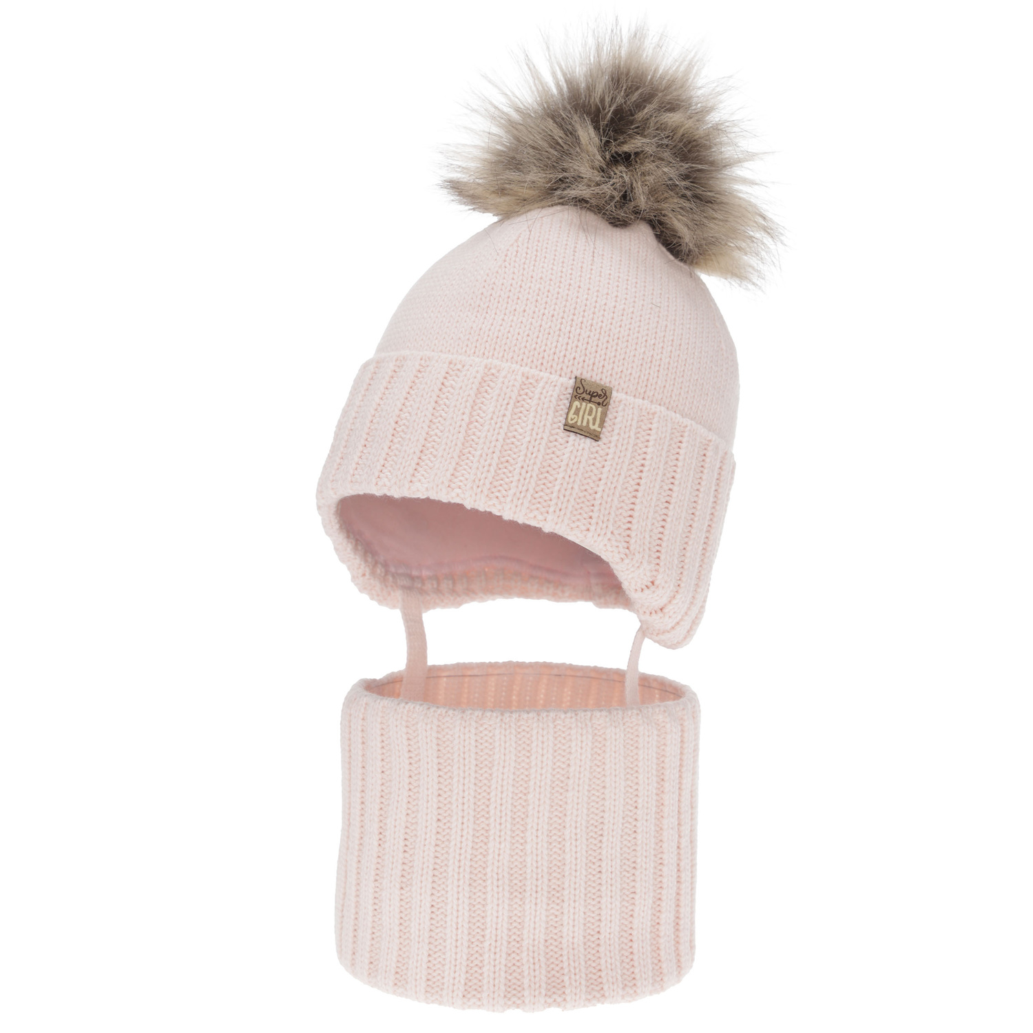 Winterset Mädchen: Mütze und Schlauchschal, Winter, rosa, mit Bommel, Primula
