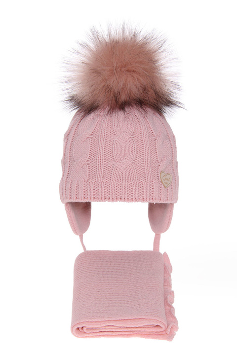 Winterset Mädchen: Mütze und Schal mit Bommel Rosa Morena