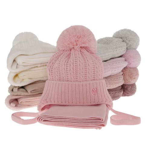 Winterset Mädchen: Mütze und Schal mit Bommel Rosa Marisa