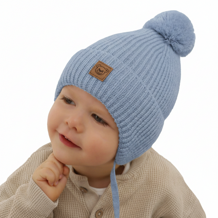 Wintermütze Jungen 100% extrafeine Merinowolle, gefüttert mit Wollfleece Blau Tofik