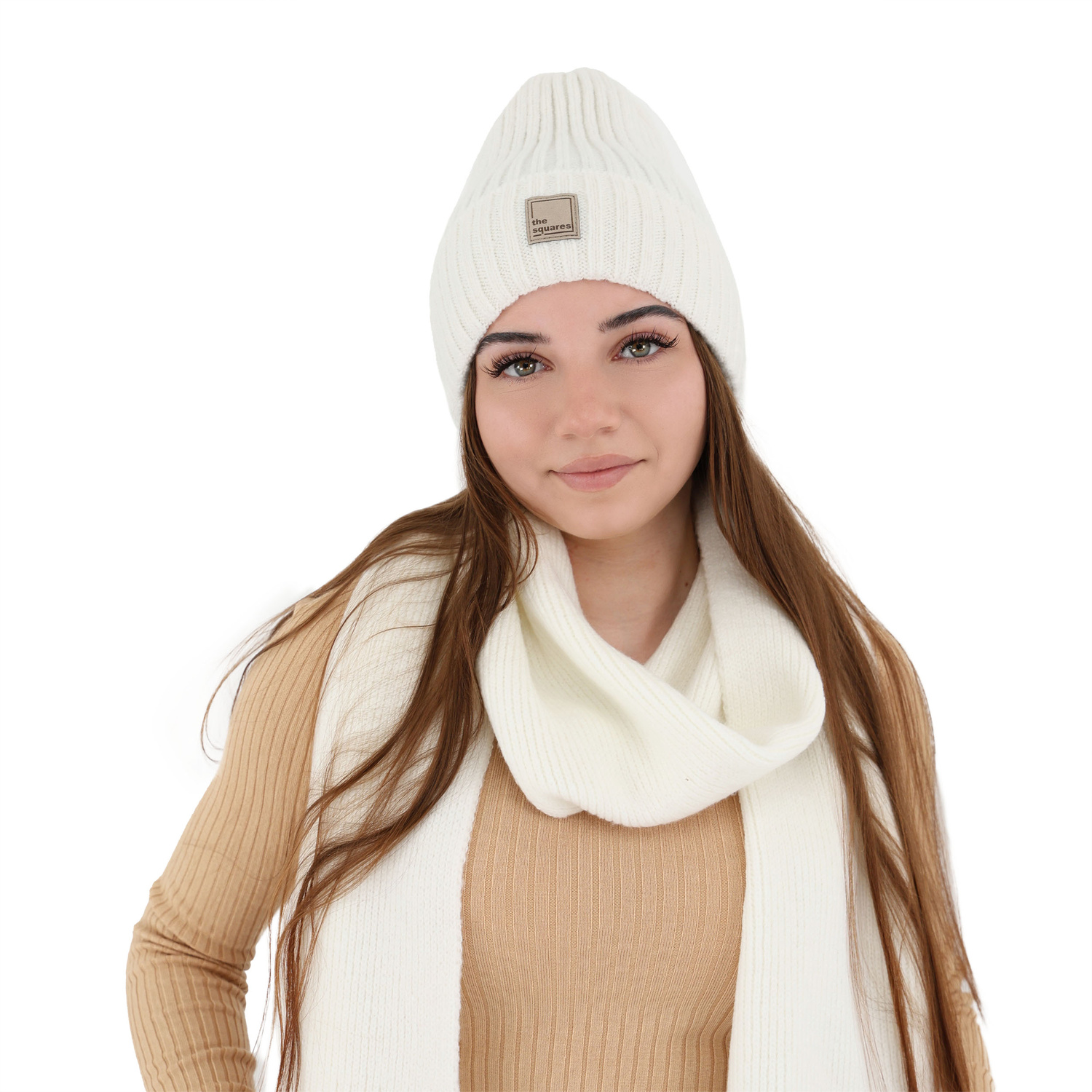 Schlauchschal Damen Merinowolle Weiß Loretta