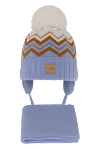 Winterset Jungen: Mütze und Schal mit Bommel Blau Marcus