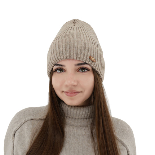 Damen-Wintermütze, beige, mit Merinowolle Shila