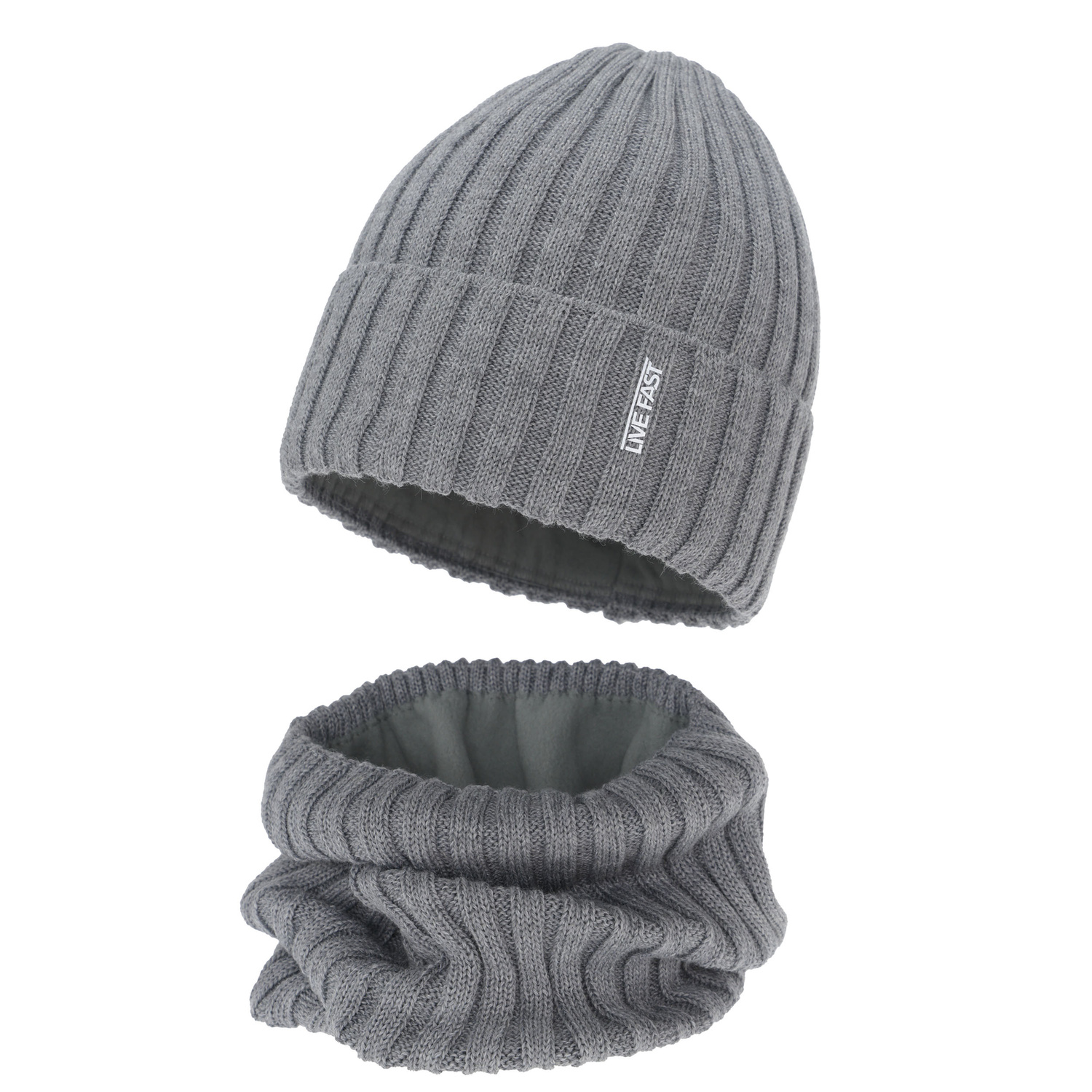 Winterset Jungen: Mütze und Schlauchschal, Winter, beige, mit Merinowolle, Fleecefutter, Banasko