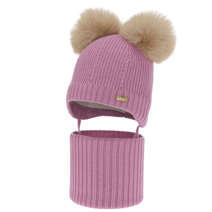 Mädchen Mütze und Schal, Winter Set, violett, 100% Merinowolle, gefüttert mit Wollfleece, Lumia