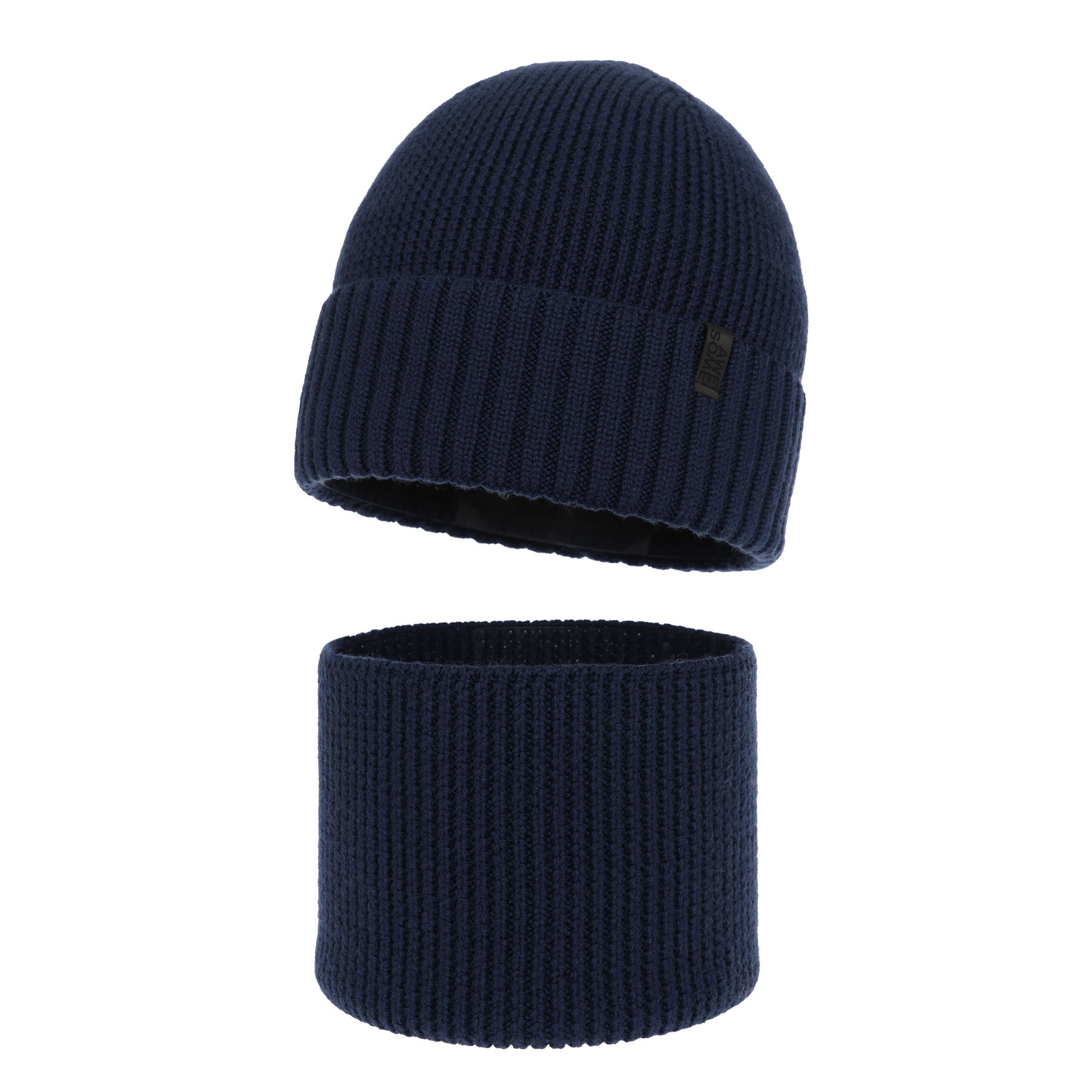 Mütze und Schlauchschal für Jungen, Winterset, 100% Merinowolle, mit Merinowolle-Futter, dunkelblau Harbin