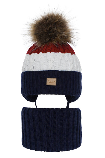 Winterset Jungen: Mütze und Schlauchschal mit Bommel Navy Blau Maxwell