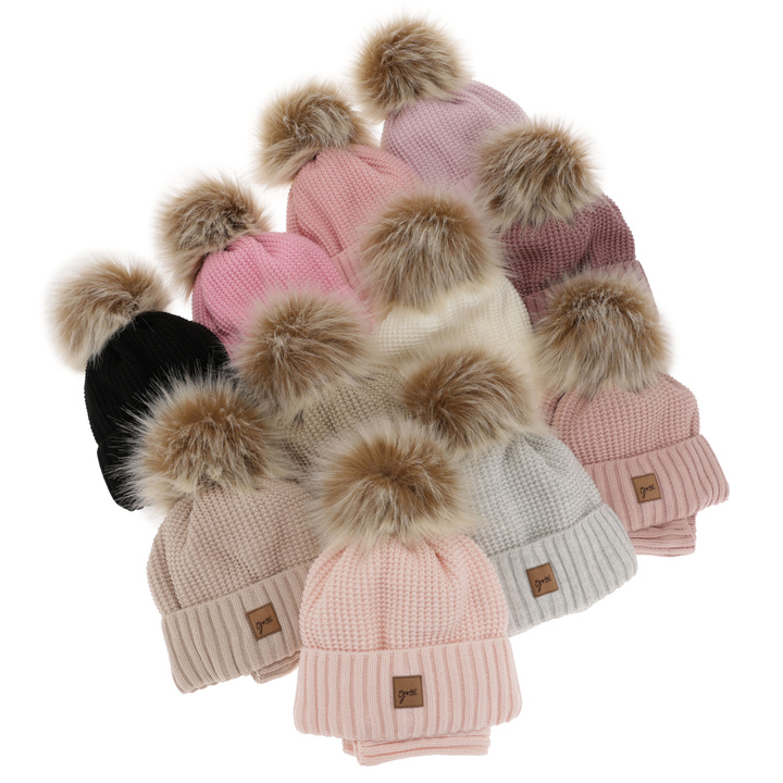 Winterset Mädchen: Mütze und Schlauchschal mit Bommel Rosa Juliette