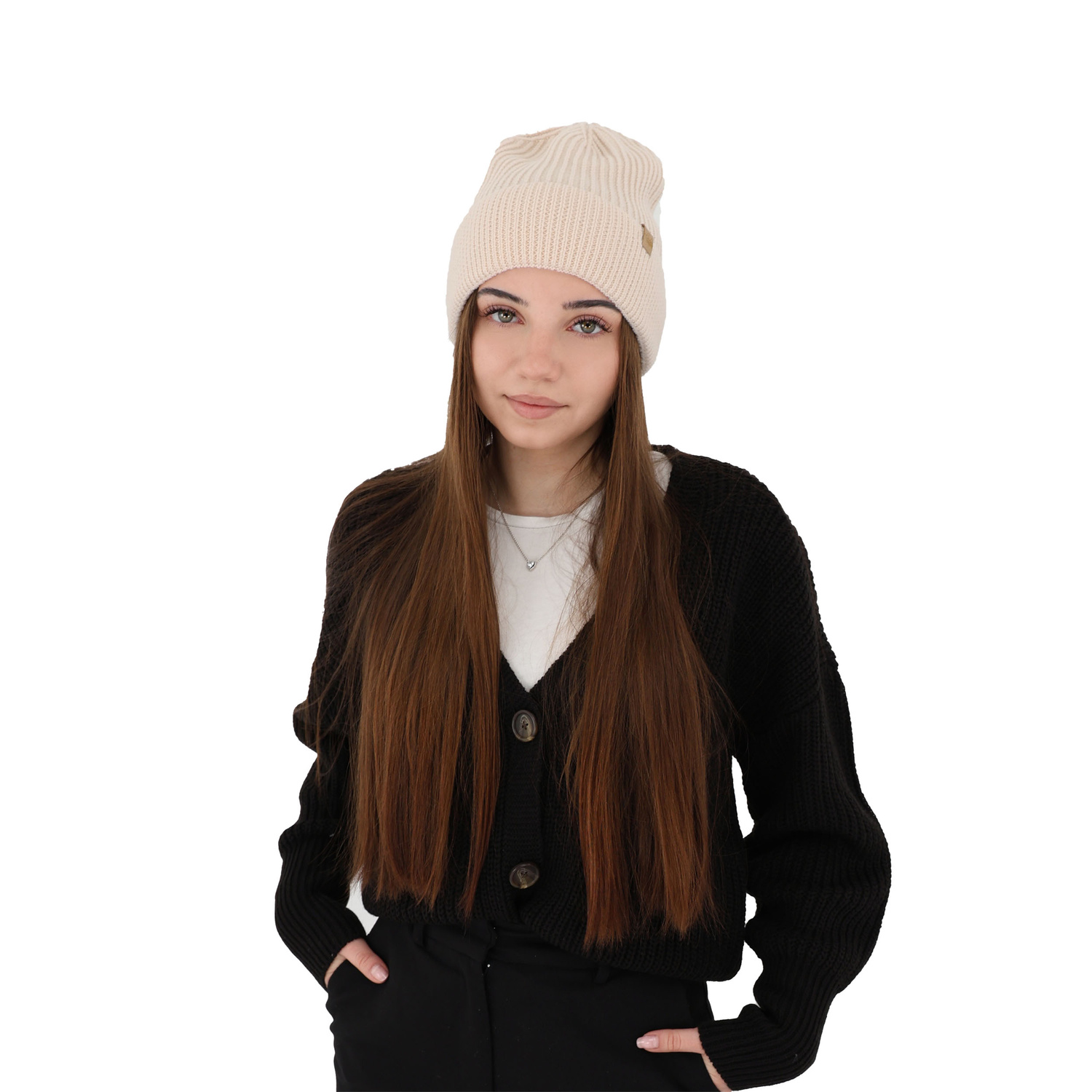 Wintermütze Damen 100% extrafeine Merinowolle Beige Isla