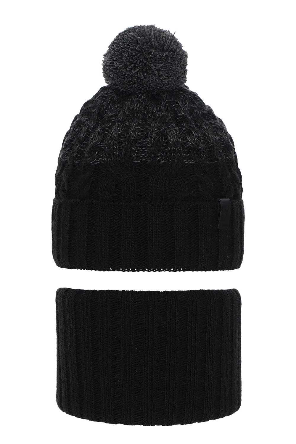 Winterset Jungen: Mütze und Schlauchschal mit Bommel Schwarz Travis