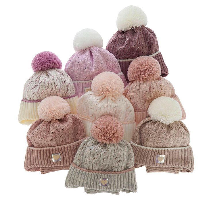 Winterset Mädchen: Mütze und Schlauchschal mit Bommel Rosa Natka
