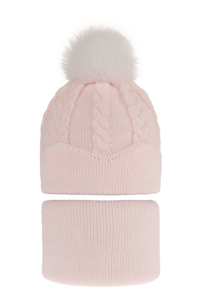 Winterset Mädchen: Mütze und Schlauchschal mit Bommel Rosa Etula