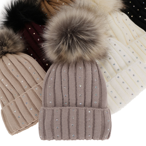 Wintermütze Damen mit Bommel Beige Mada