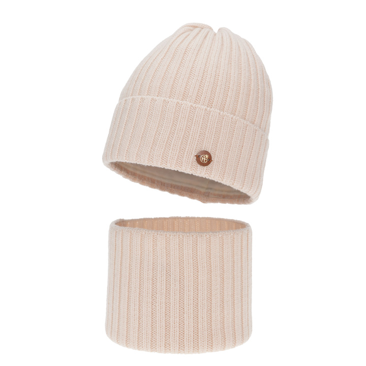 Winterset Mädchen: Mütze und Schlauchschal, hellrosa, 100% Merinowolle, Baumwollfutter, Vanira