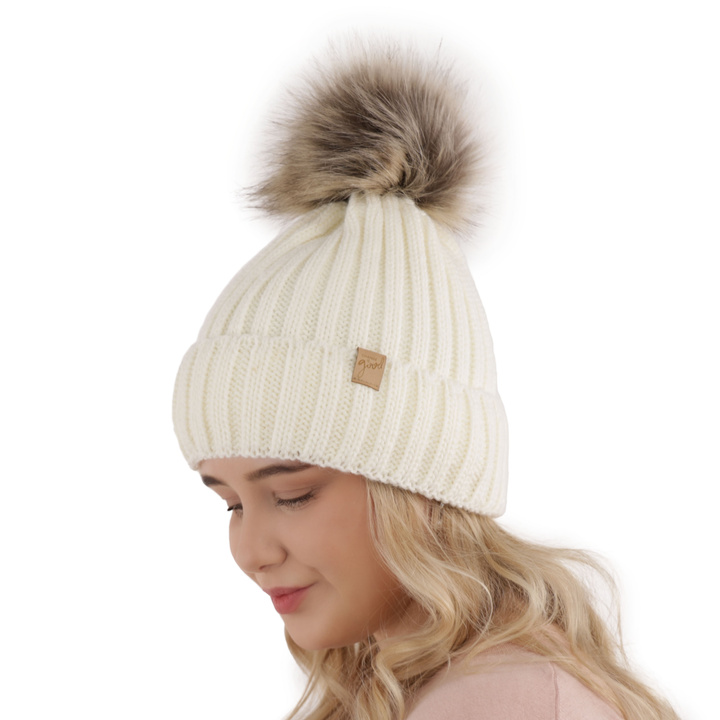 Wintermütze Damen mit Bommel Beige Europa