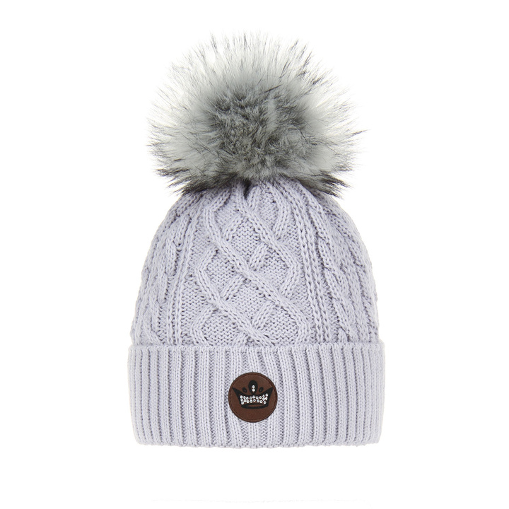 Wintermütze für Mädchen mit Bommel Grau Antonina