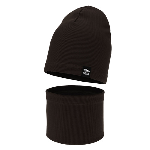 Herbst und Frühlingsset Jungen: Mütze und Schlauchschal, dunkelbraun, Rumel