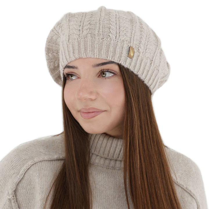 Beret Damen Winter, beige, mit Merinowolle, Senja