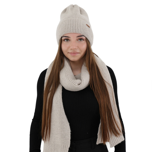 Winterset Damen: Mütze und Schal, Winter, beige, mit Merinowolle, Seala