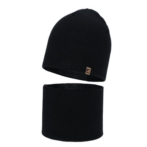 Herbst und Frühlingsset Jungen: Mütze und Schlauchschal, mit Baumwolle, schwarz, Lucer