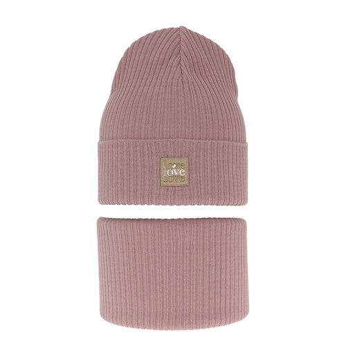 Herbst und Frühlingsset Mädchen: Mütze und Schlauchschal, mit Baumwolle, Rosa Furora