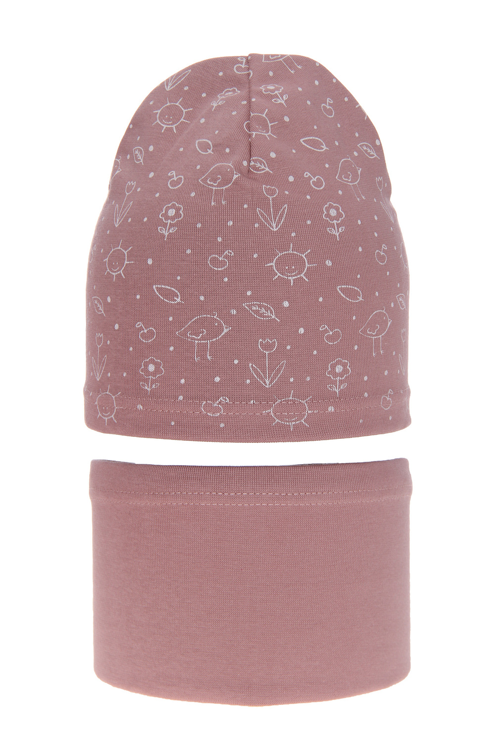 Herbst und Frühlingsset Mädchen baumwolle: Mütze und Schlauchschal Rosa Sesja